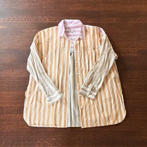 Madewell Pink, Tan, Orange and Cream Striped Shirt